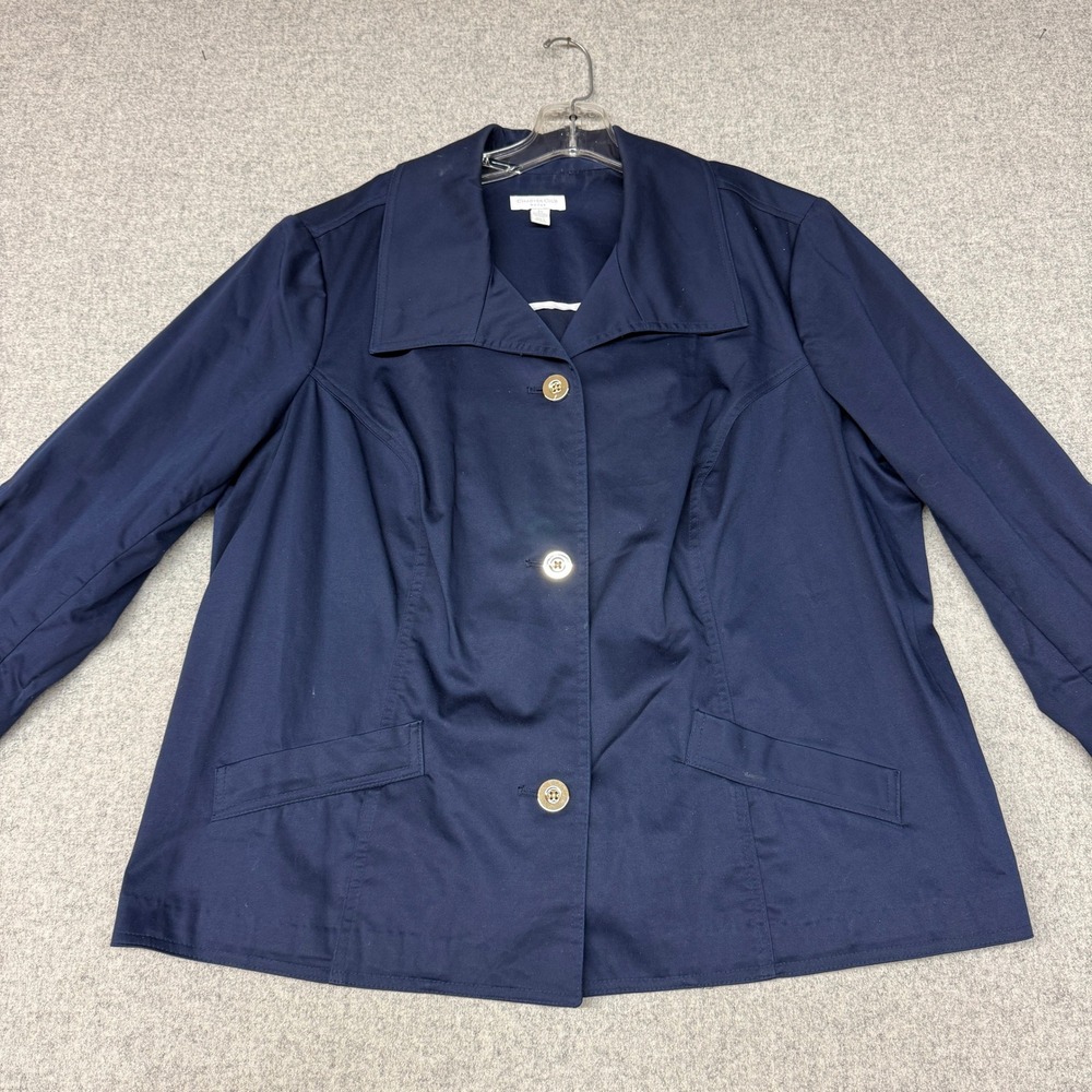 Charter Club Jacket 2X Navy Blue Cotton Spandex Cinched Back Gold Button Coat